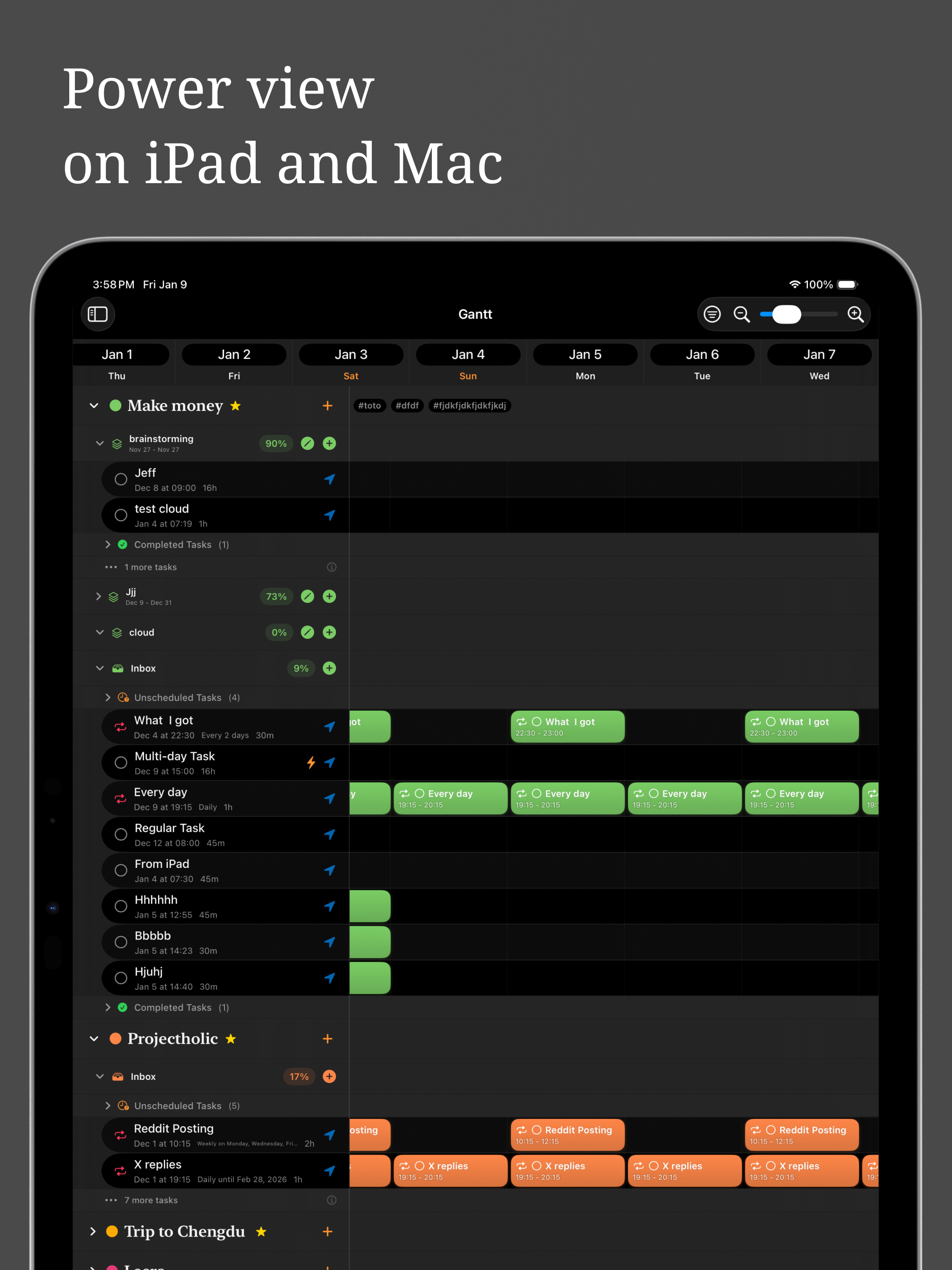 Gantt timeline on iPad
